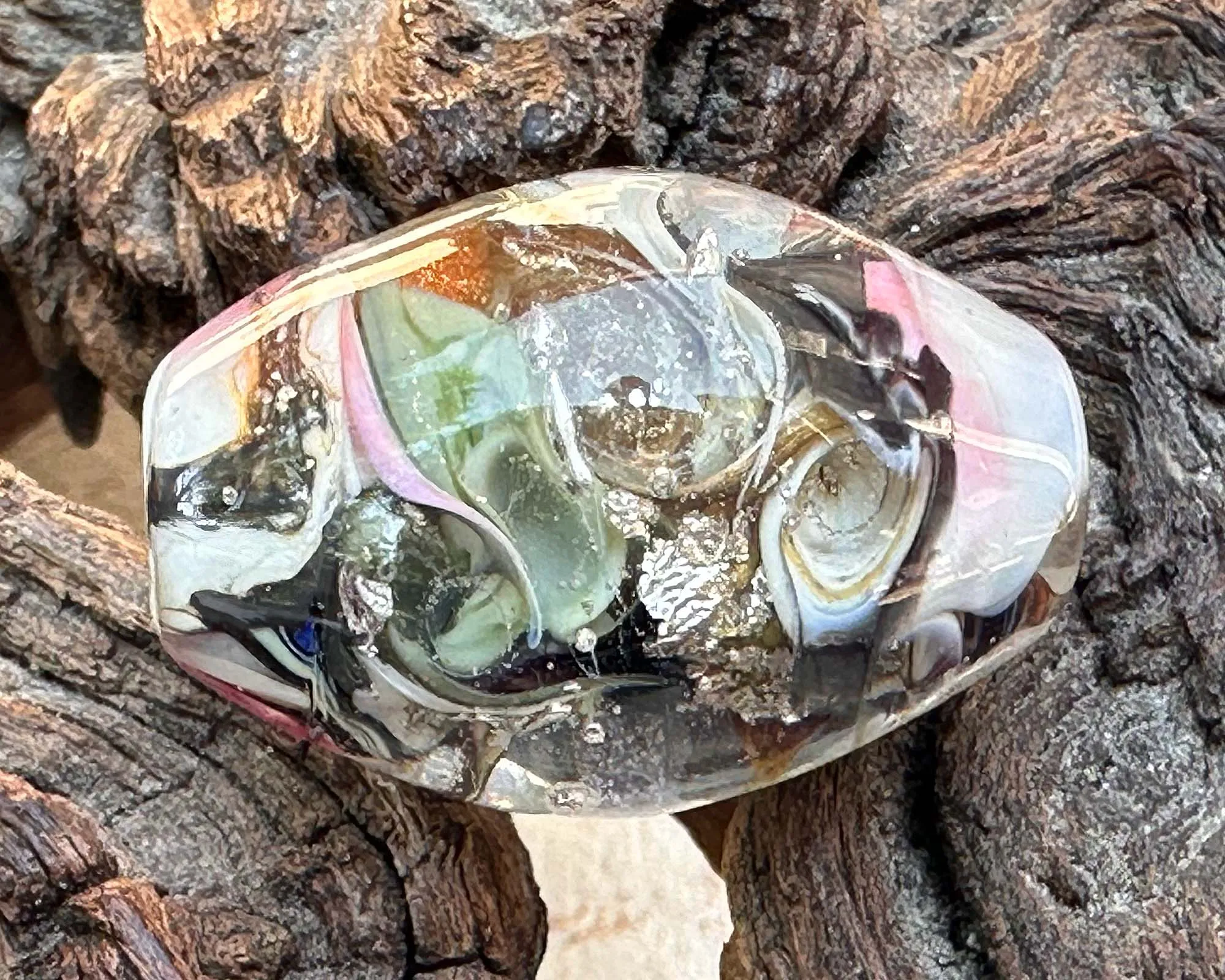 Silver Petal Organic Lampwork Focal Bead SRA