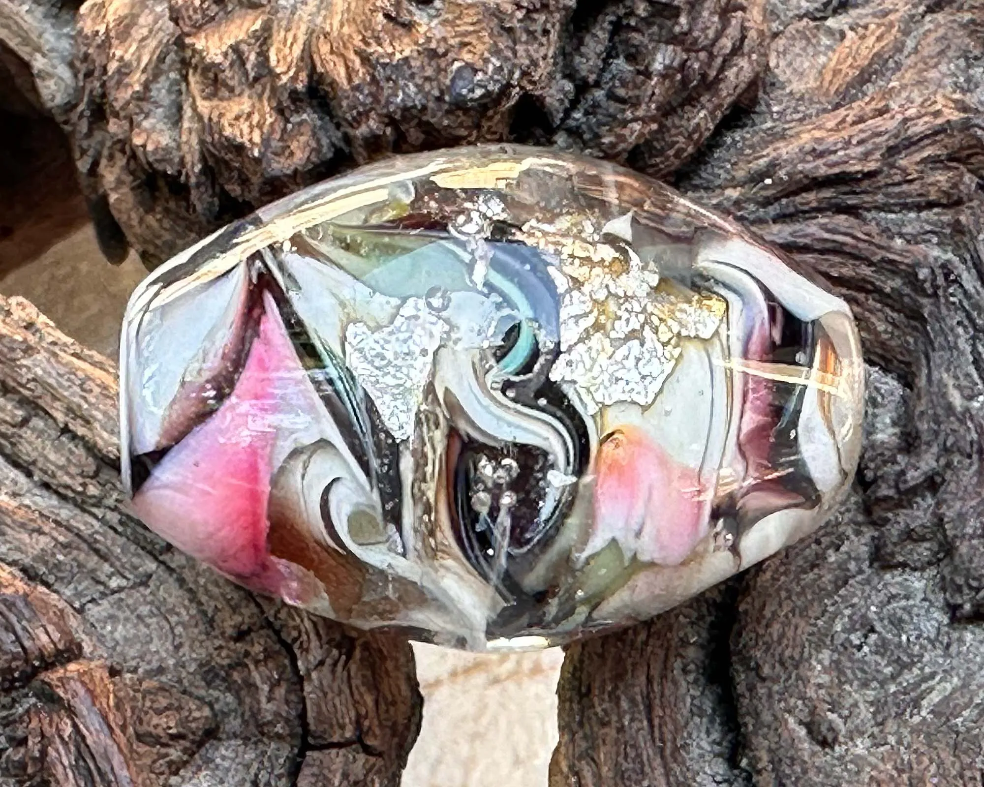 Silver Petal Organic Lampwork Focal Bead SRA