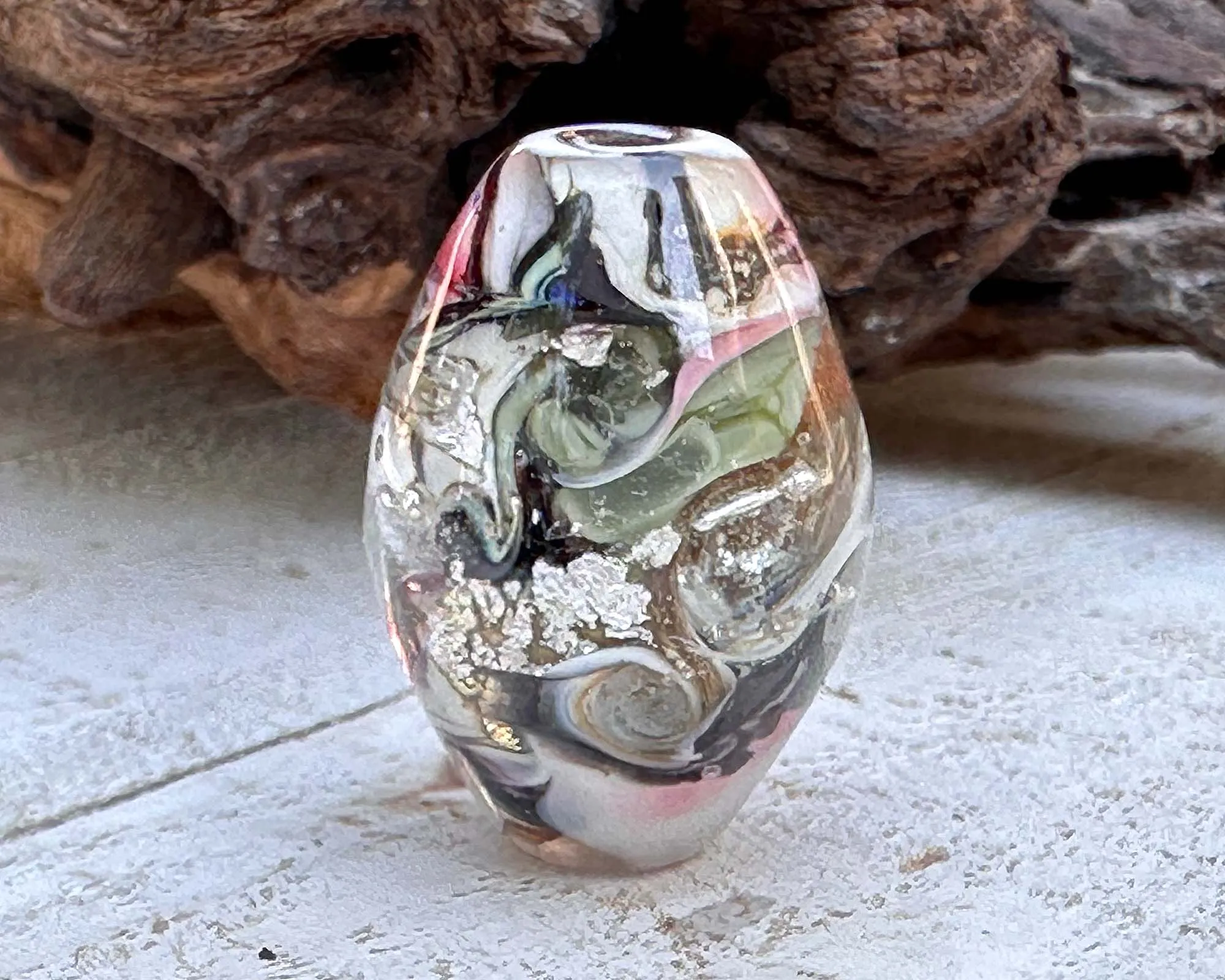 Silver Petal Organic Lampwork Focal Bead SRA