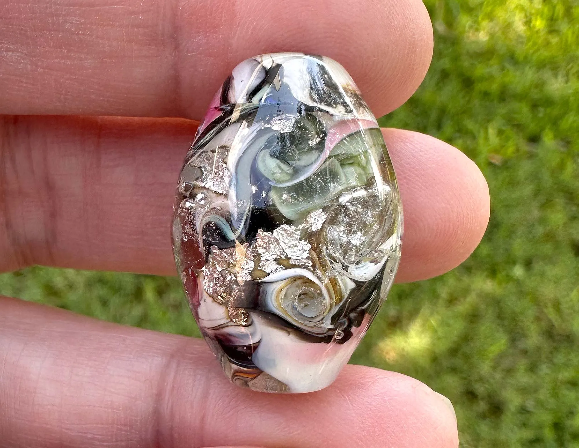 Silver Petal Organic Lampwork Focal Bead SRA