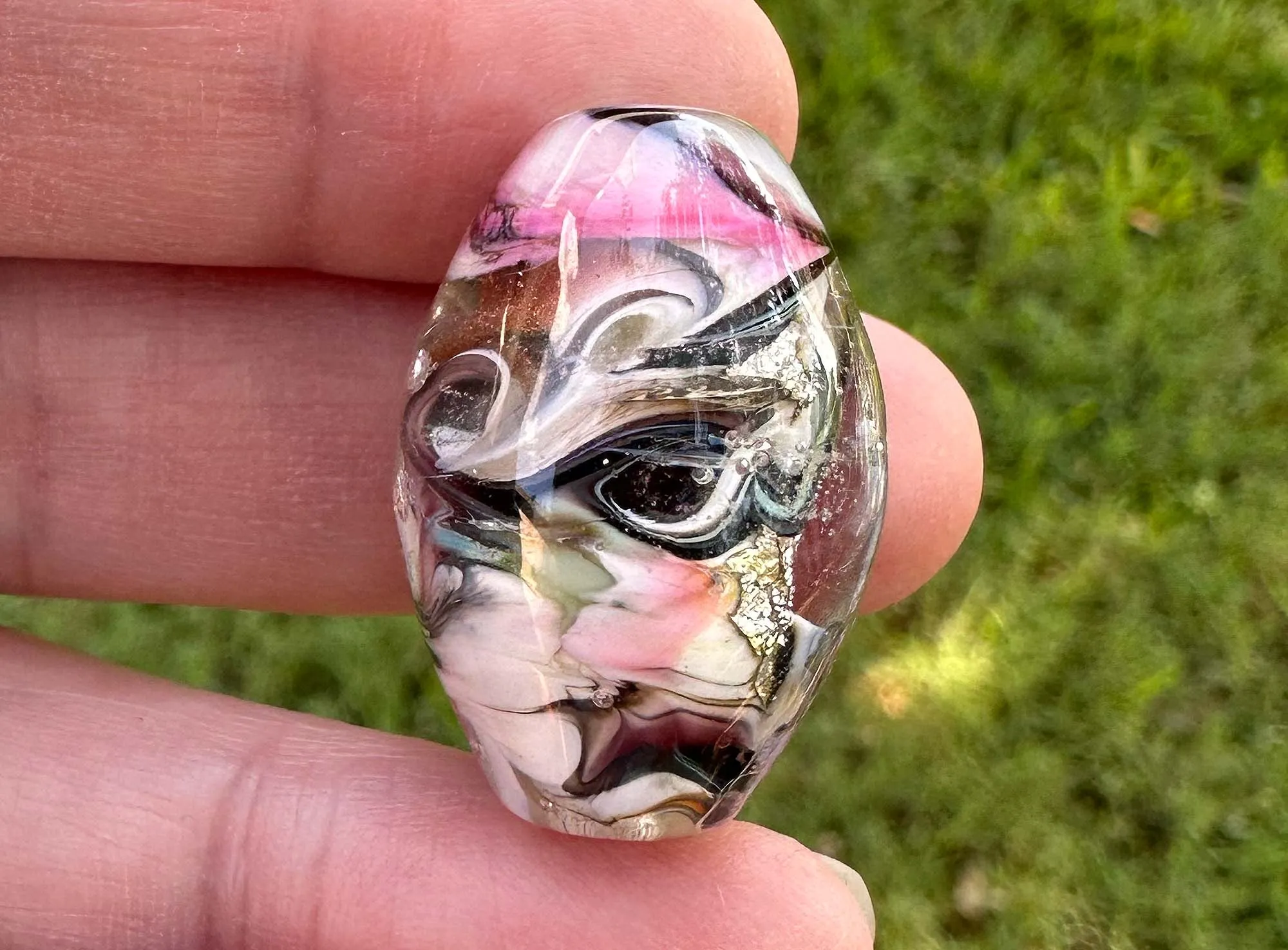 Silver Petal Organic Lampwork Focal Bead SRA