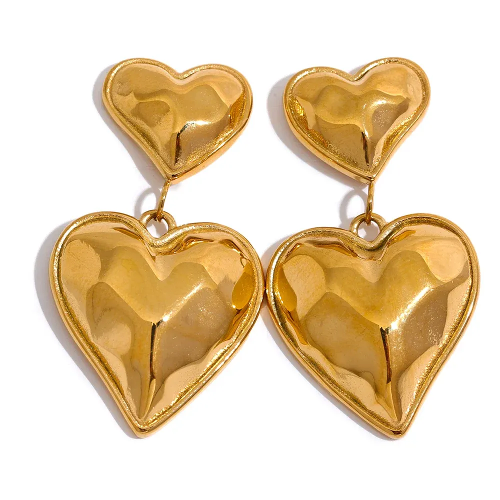 VAIGE Luxe Gold & Silver Hammered Heart Dangle Earrings