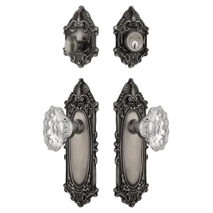 Victorian Entry Set with Chateau Crystal Knob in Antique Pewter