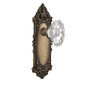Victorian Long Plate with Chateau Knob in Antique Brass