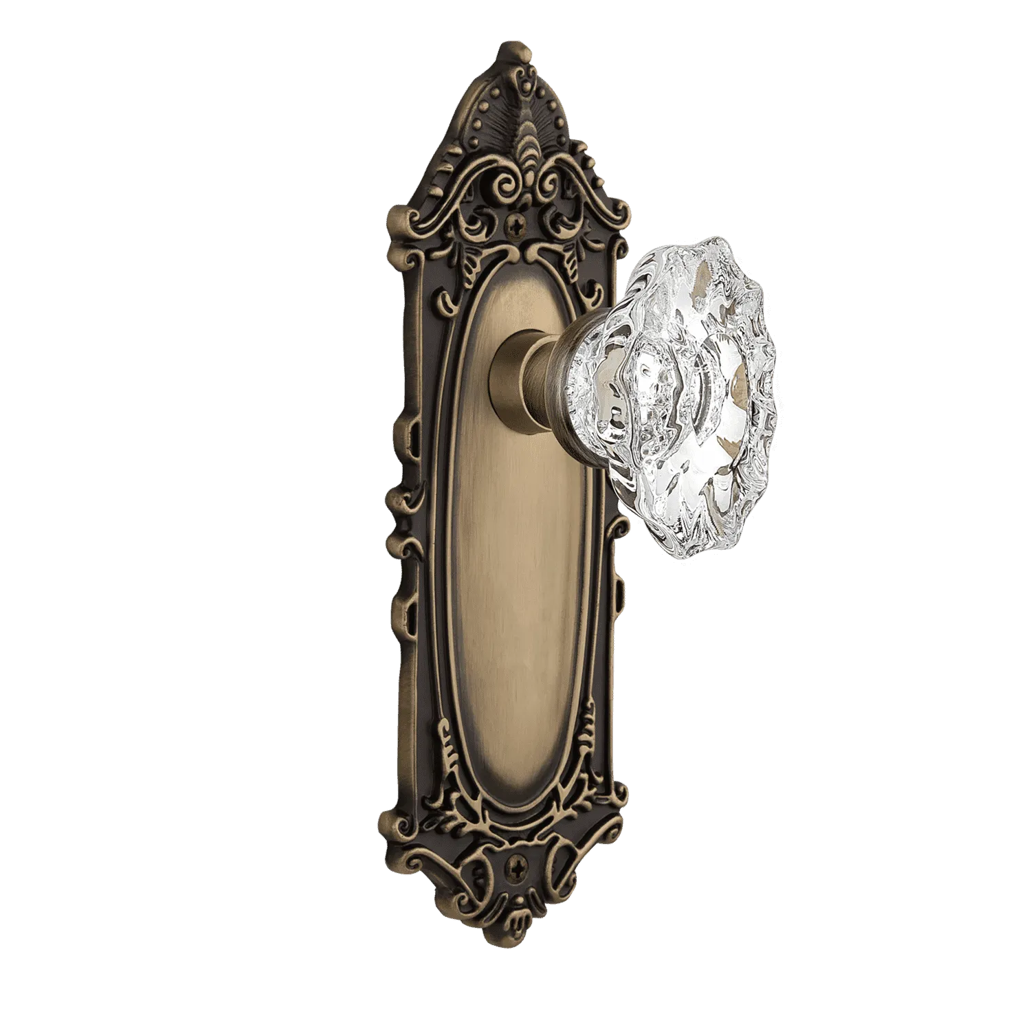 Victorian Long Plate with Chateau Knob in Antique Brass