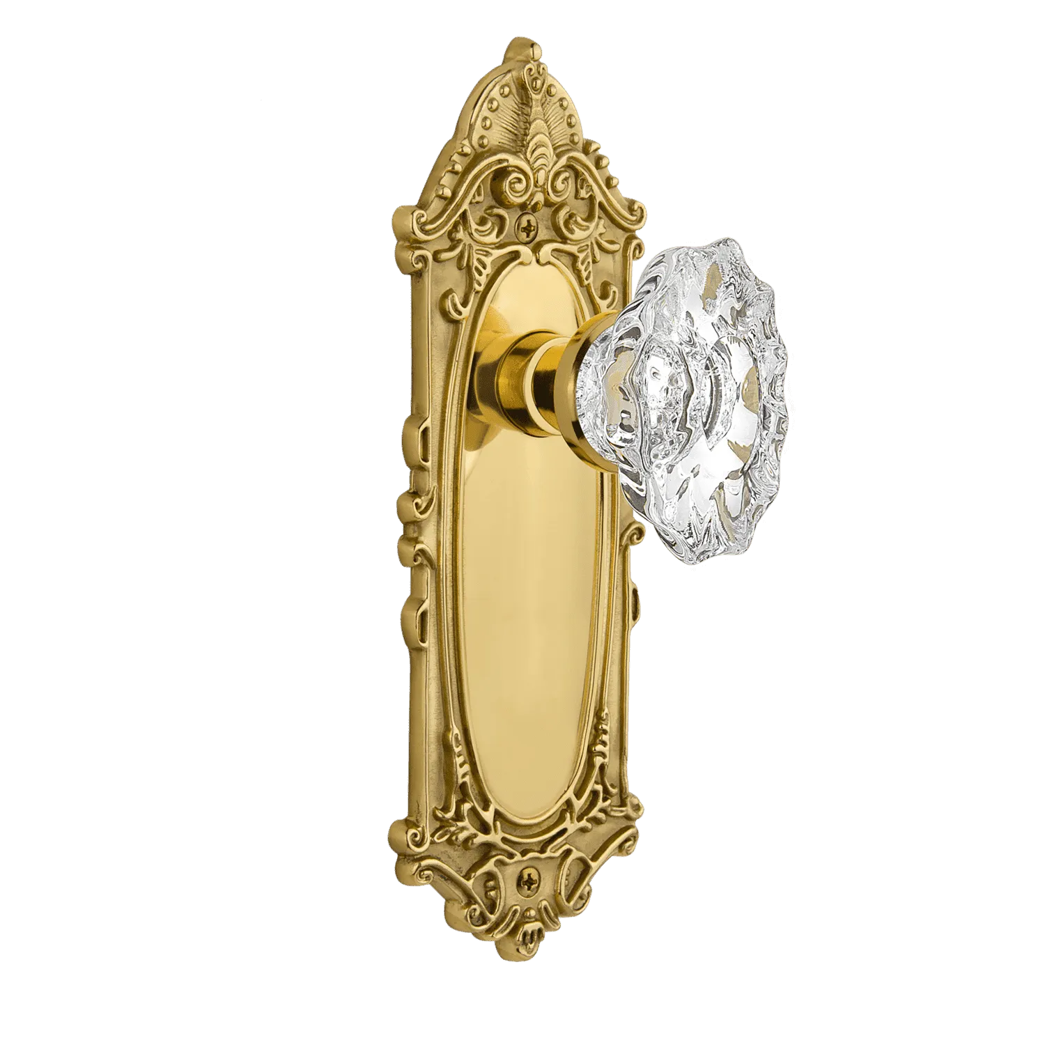 Victorian Long Plate with Chateau Knob in Polished Brass
