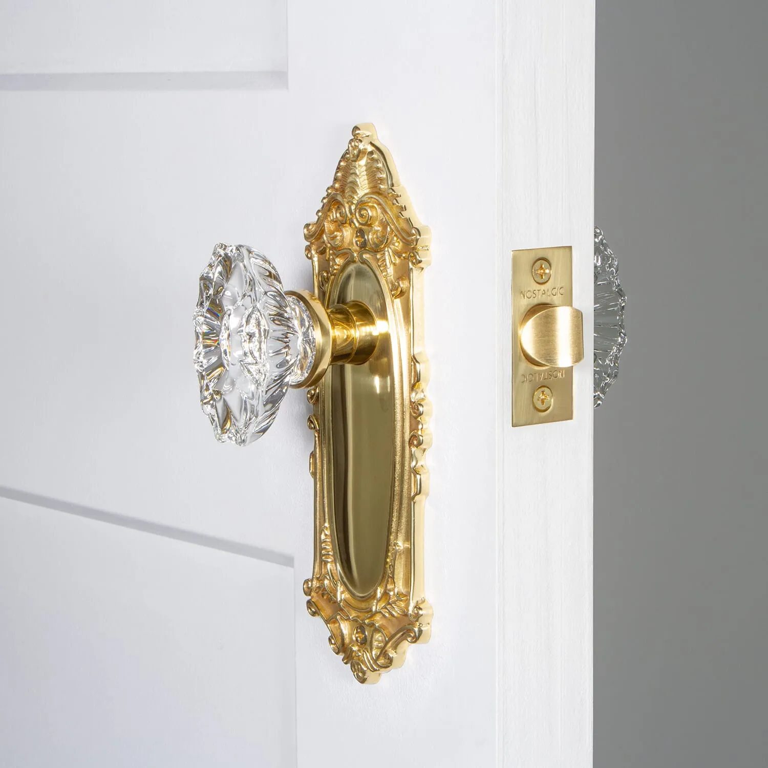 Victorian Long Plate with Chateau Knob in Polished Brass