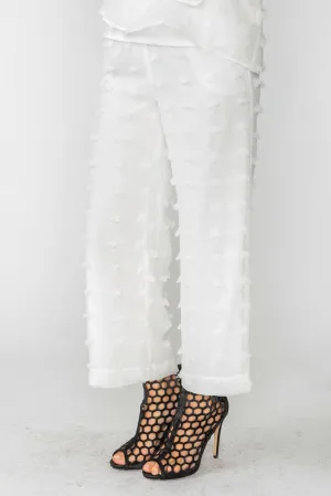 White Textured Straight Leg Pants