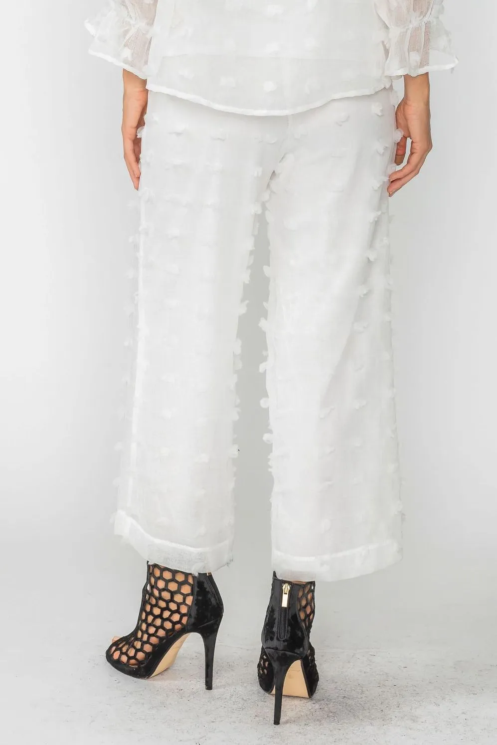 White Textured Straight Leg Pants