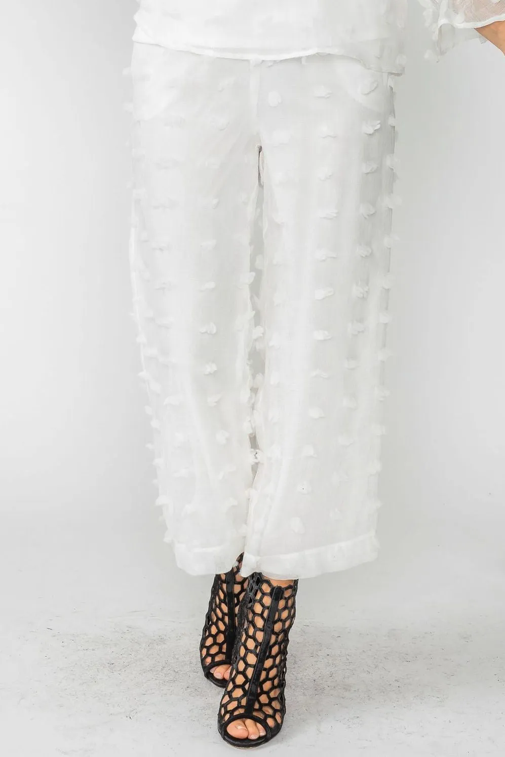 White Textured Straight Leg Pants
